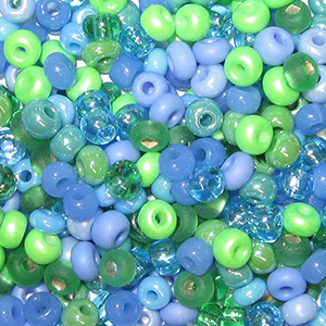 8/0 Aquarius Mix Czech Seed Bead - Lime Green & Aqua Blue