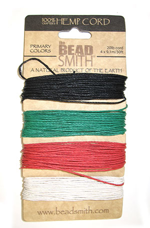 20lb Hemp Twine, 4-30ft Coils, Primary Colors/ Reggae Colors