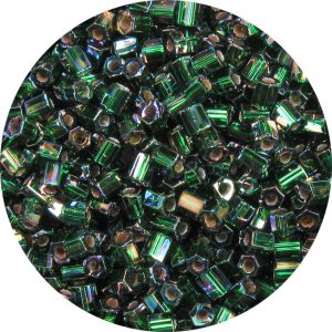 8/0 Japanese Hex Cut Seed Bead, Silver Lined Dark Kelly Green AB