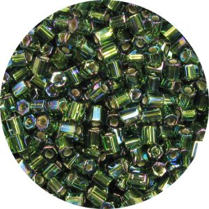 8/0 Japanese Hex Cut Seed Bead, Silver Lined Olivine AB
