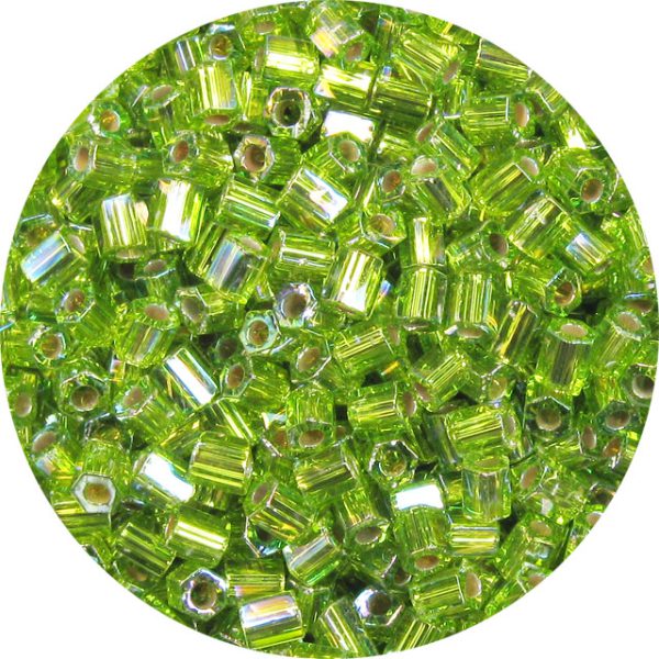 8/0 Japanese Hex Cut Seed Bead, Silver Lined Light Olivine AB