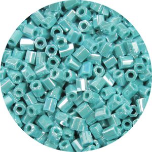 8/0 Japanese Hex Cut Seed Bead, Opaque Green Turquoise Luster