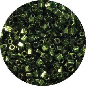 8/0 Japanese Hex Cut Seed Bead, Gold Luster Transparent Dark Green