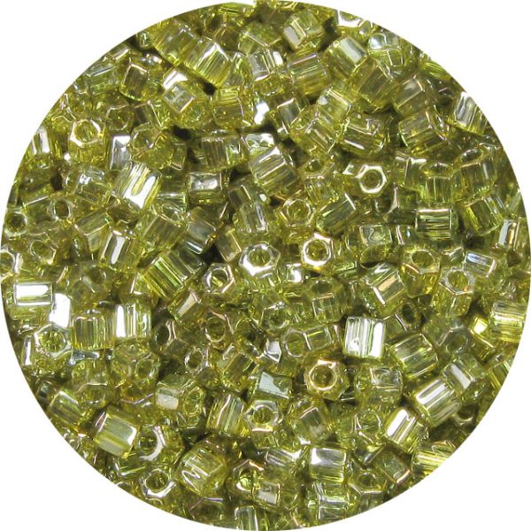 8/0 Japanese Hex Cut Seed Bead, Gold Luster Transparent Light Green Olivine