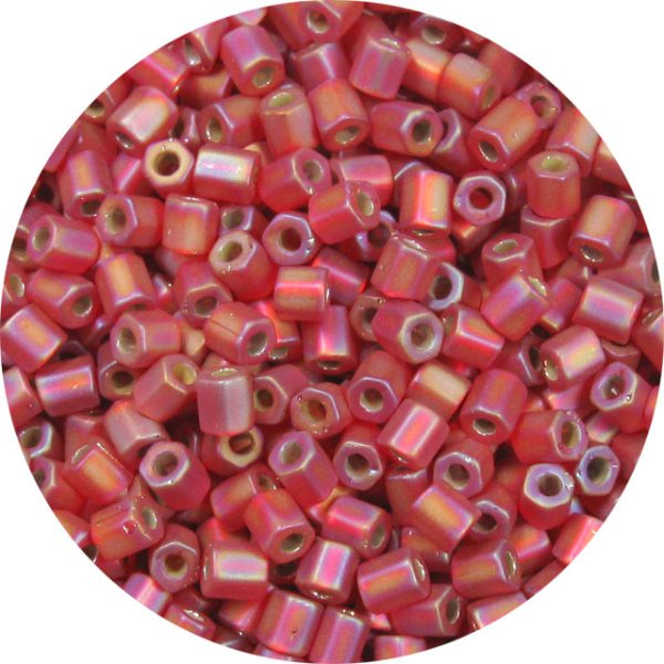 8-0 Hex Cut Seed Beads Frosted Silver Lined Ruby Red AB