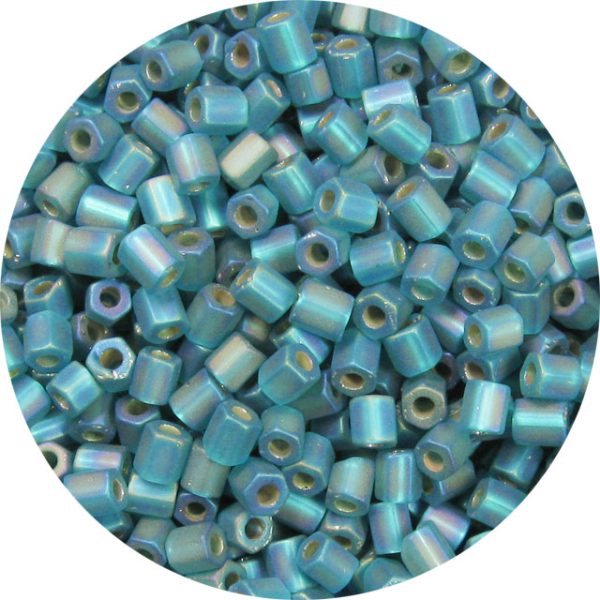 8/0 Japanese Hex Cut Seed Bead, Frosted Silver Lined Emerald AB