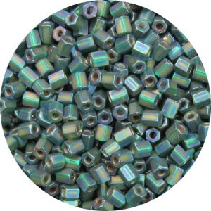 8/0 Japanese Hex Cut Seed Bead, Frosted Silver Lined Dark Kelly Green AB