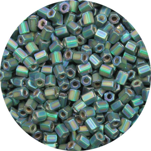 8/0 Japanese Hex Cut Seed Bead, Frosted Silver Lined Dark Kelly Green AB