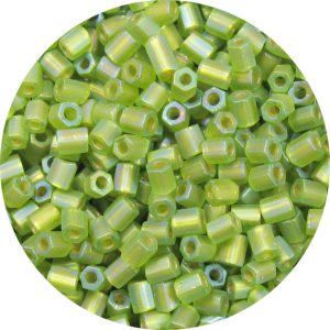 8/0 Japanese Hex Cut Seed Bead, Frosted Silver Lined Light Olivine AB