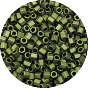8/0 Japanese Hex Cut Seed Bead, Frosted Metallic Khaki Green