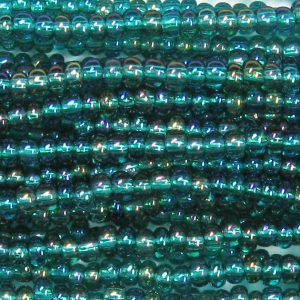8/0 Czech Seed Bead, Transparent Emerald Green AB