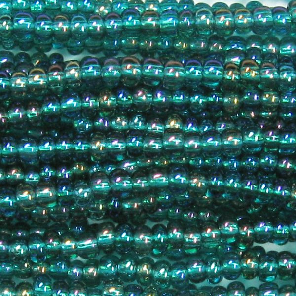 8/0 Czech Seed Bead, Transparent Emerald Green AB