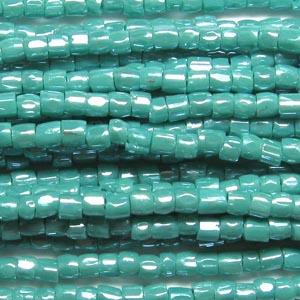 9/0 Czech Three Cut Seed Bead, Opaque Green Turquoise Luster