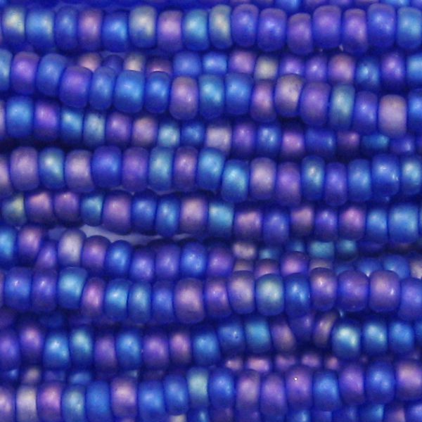 8/0 Czech Seed Bead, Frosted Transparent Cobalt Blue AB