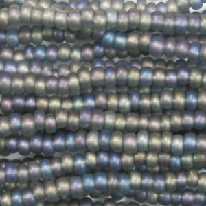 8/0 Czech Seed Bead, Frosted Transparent Black Diamond AB