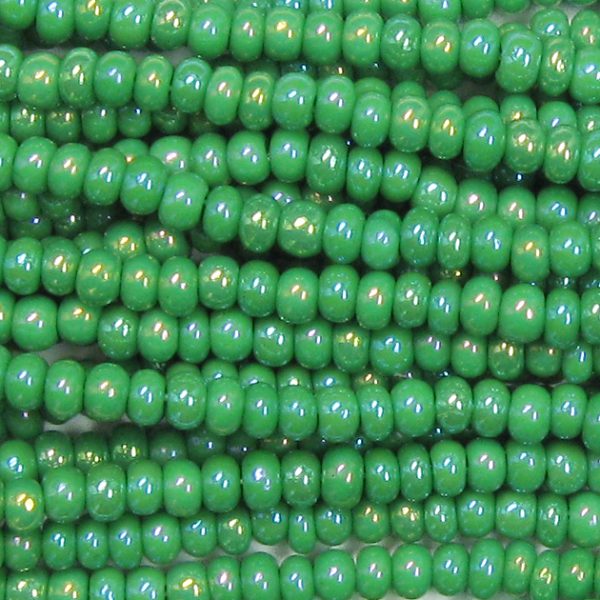11/0 Czech Seed Bead, Opaque Green AB