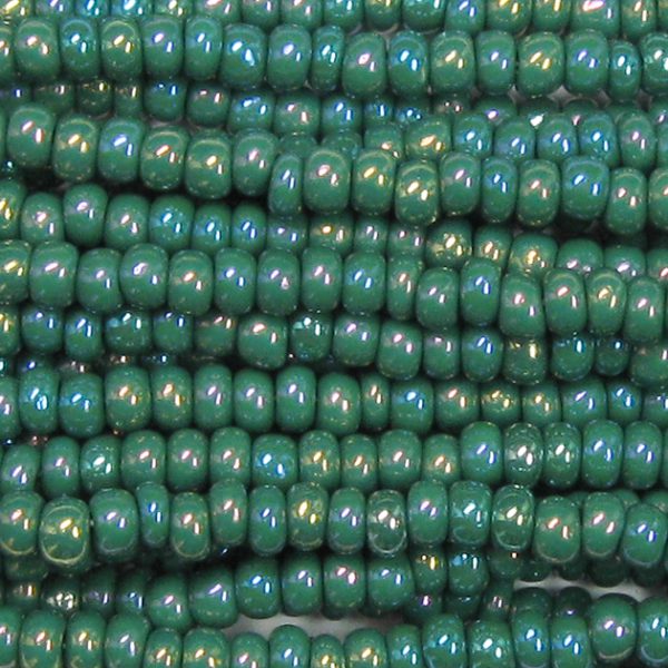 11/0 Czech Seed Bead, Opaque Dark Green AB