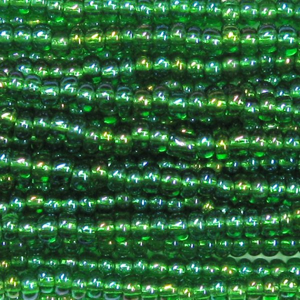 11/0 Czech Seed Bead, Transparent Kelly Green AB