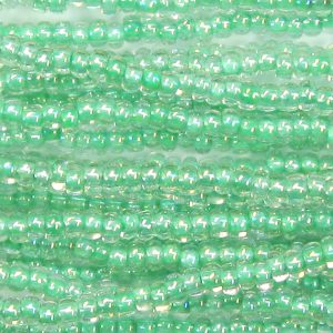11-0 Lined Iridescent Light Aqua Green Czech Seed Bead