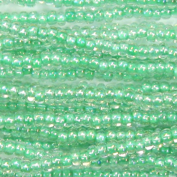 11-0 Lined Iridescent Light Aqua Green Czech Seed Bead