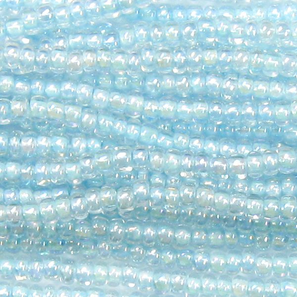 11-0 Lined Iridescent Light Blue Czech Seed Bead