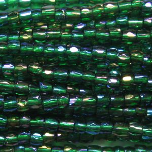 12/0 Czech Three Cut Seed Bead, Transparent Dark Kelly Green AB