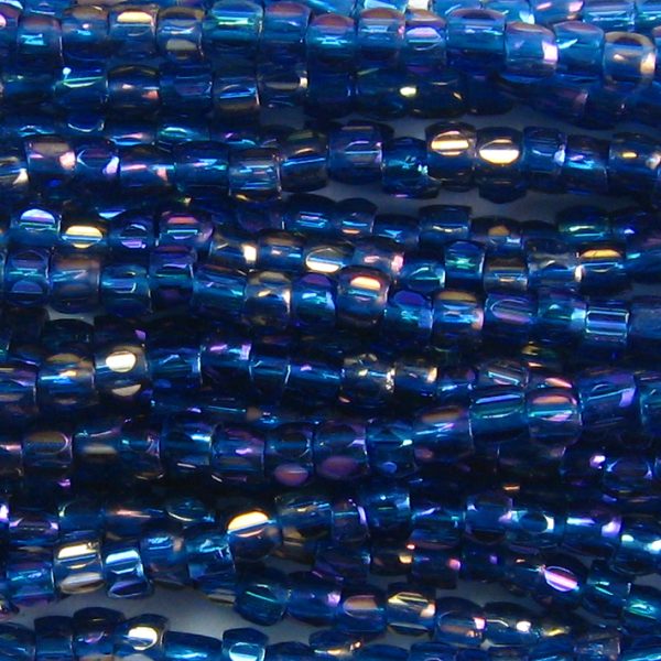 9/0 Czech Three Cut Seed Bead, Transparent Montana Blue AB