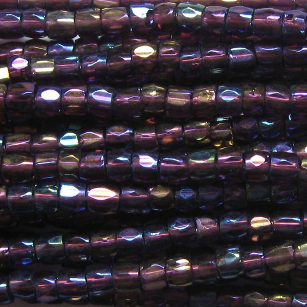 12/0 Czech Three Cut Seed Bead, Transparent Dark Amethyst AB