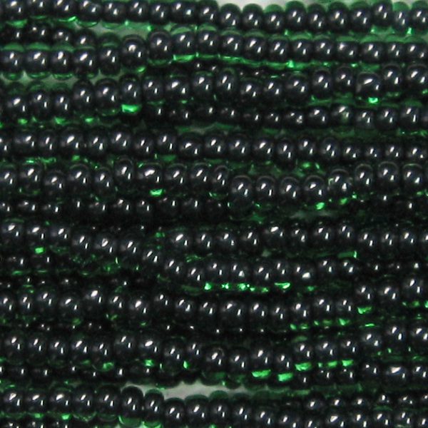 11-0 Two Tone Black Lined Kelly Green-Black Czech Seed Bead