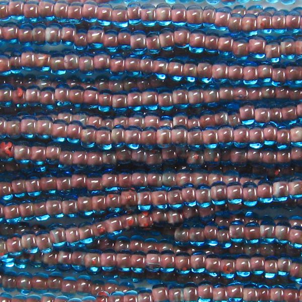 11-0 Two Tone Lined Aqua Blue-Beige Brown Czech Seed Bead
