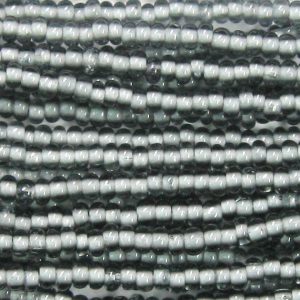 11-0 Two Tone Lined Black Diamond Gray-White Czech Seed Bead