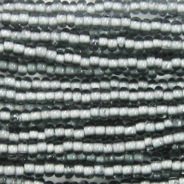 11-0 Two Tone Lined Black Diamond Gray-White Czech Seed Bead