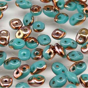 2.5x5mm SuperDuo, Turquoise Green half Copper (Apollo)