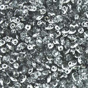2.5x5mm SuperDuo, Crystal half Silver 