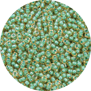 11-0 Two Tone Lined Amber Brown-Creamy Green Japanese Seed Bead