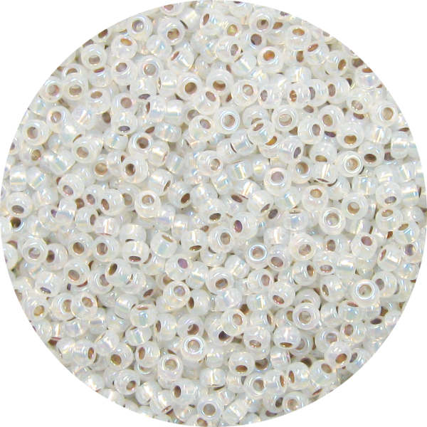11/0 Gilt (Gold) Lined Iridescent Waxy White Japanese Seed Bead 591