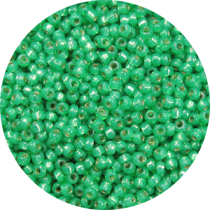 11/0 Gilt (Gold) Lined Waxy Grass Green Japanese Seed Bead 586