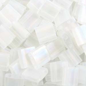 5mm Square Tila Bead, Frosted Crystal AB