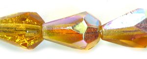 10x7mm Czech Faceted Fire Polish Tear Drop Beads - Topaz AB