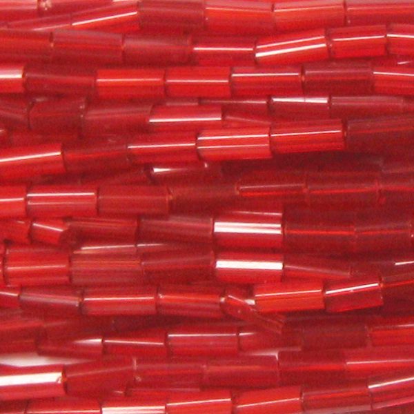 #2, 5mm Czech Bugle Bead, Red Satin