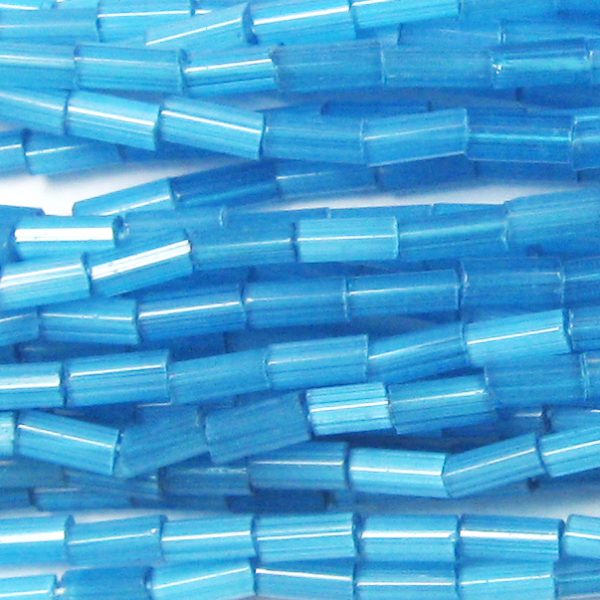 #2, 5mm Czech Bugle Bead, Aqua Satin