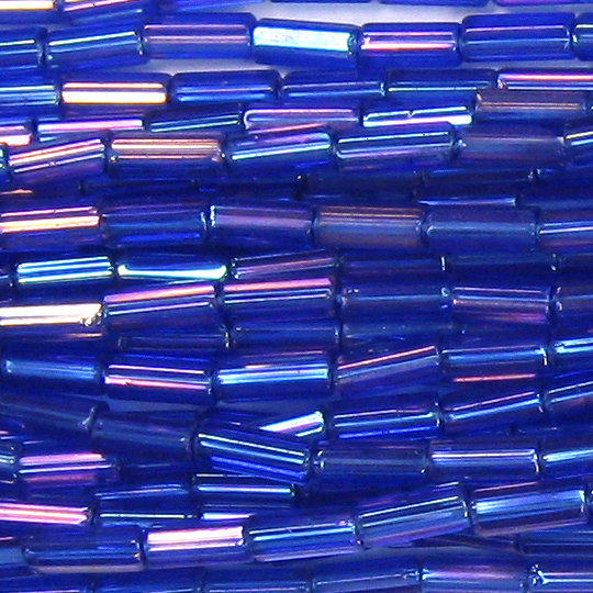 #2, 5mm Czech Bugle Bead, Transparent Cobalt Blue AB