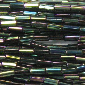 #2, 5mm Czech Bugle Bead, Green Iris