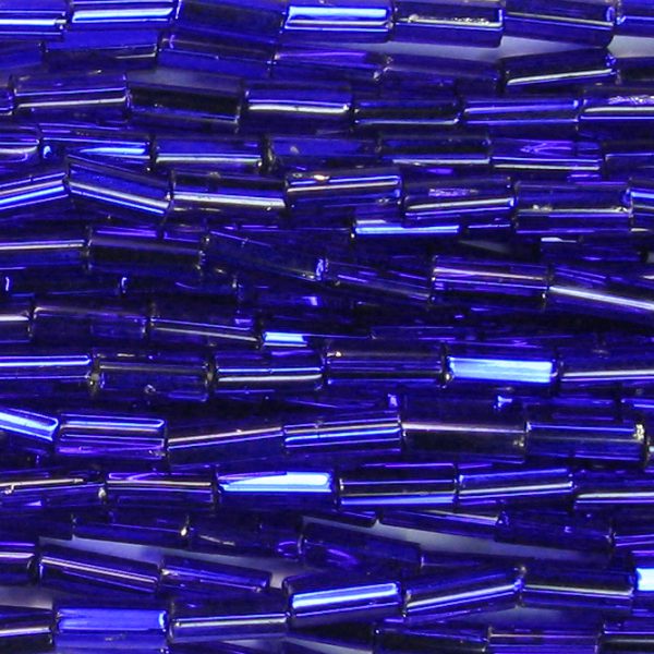 #2, 5mm Czech Bugle Bead, Silver Lined Cobalt Blue