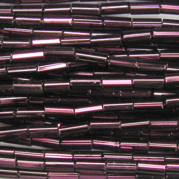 #2, 5mm Czech Bugle Bead, Silver Lined Dark Amethyst