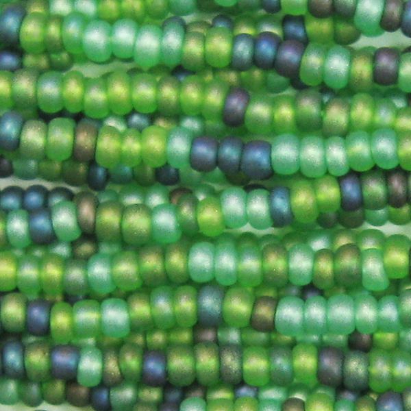 11/0 Czech Seed Bead, Frosted Green Ogre Mix