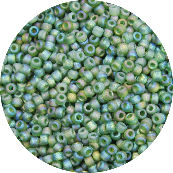 11/0 Frosted Transparent Iridescent Olive Green Japanese Seed Bead F298