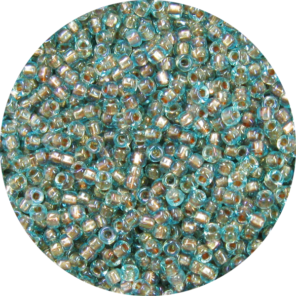 11-0 Two Tone Lined Iridescent Waxy Aqua Blue-Beige Brown Japanese Seed Bead