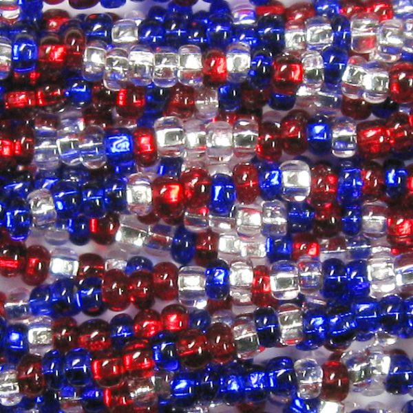 11/0 Czech Seed Bead, Patriotic Silver Lined Mix