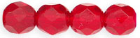 6mm Czech Faceted Round Fire Polish Beads - Ruby Red